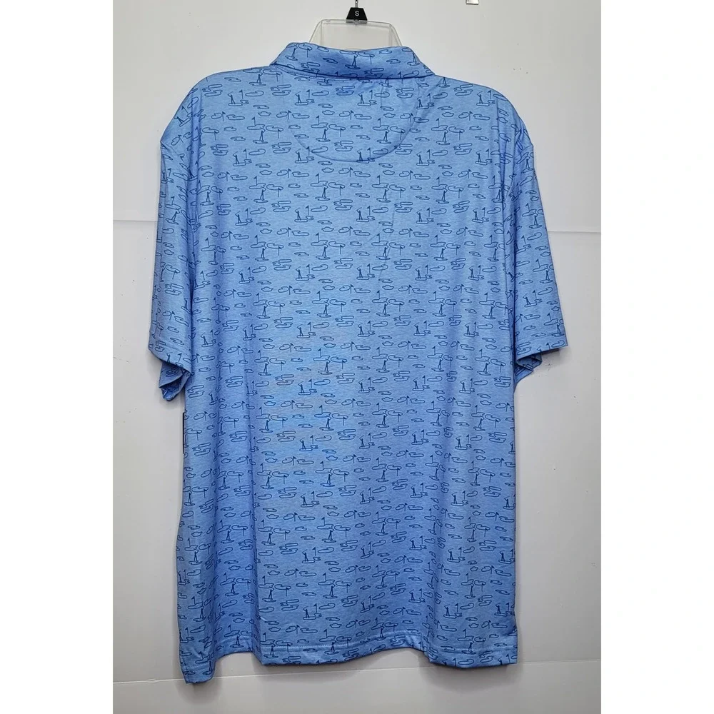 Ben Hogan Polo Shirt Men XL Blue Performance Golfers Novelty Print Preppy Sporty